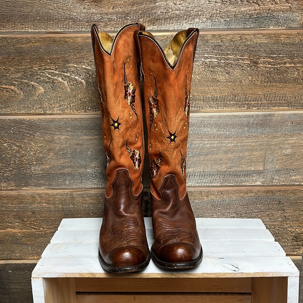 Sonora by Double H Boots Womens 9 Western Floral Embroidered Leather Cowgirl OSU - Picture 3 of 16